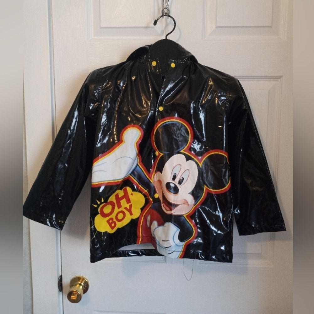 Disney Mickey Mouse Rain Coat Size 6/7 Rain Jacket Rain Coat Black Vinta…